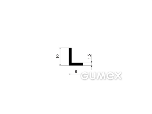 Gumový profil tvaru "L", 10x8/1,5mm, 70°ShA, EPDM, -40°C/+100°C, čierny